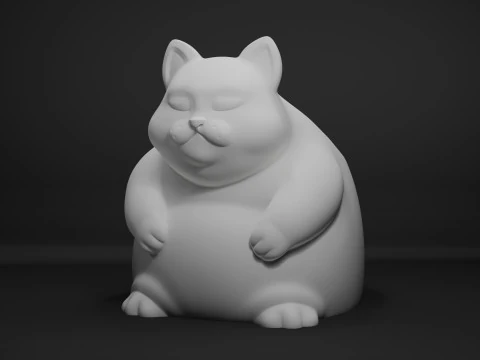 Fat Cat Pencil Holder - Chubby Cat Desk Organizer 3D Print Model
