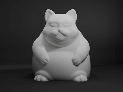 Fat Cat Pencil Holder - Chubby Cat Desk Organizer 3D Print Model