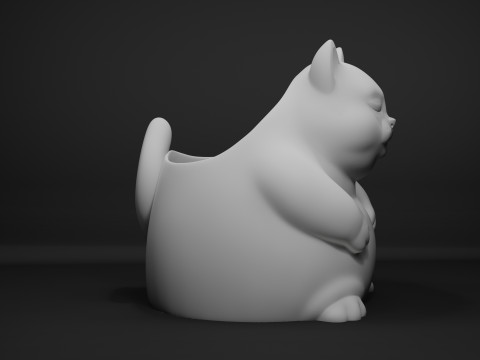 Fat Cat Pencil Holder - Chubby Cat Desk Organizer 3D Принт Модель
