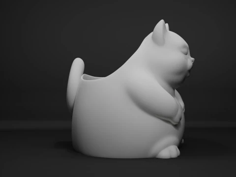 Fat Cat Pencil Holder - Chubby Cat Desk Organizer 3D Print Model