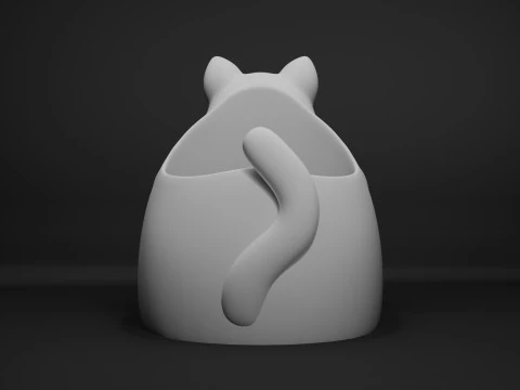Fat Cat Pencil Holder - Chubby Cat Desk Organizer 3D Print Model