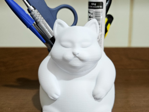 Fat Cat Pencil Holder - Chubby Cat Desk Organizer 3D Принт Модель