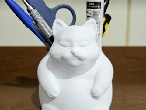 Fat Cat Pencil Holder - Chubby Cat Desk Organizer 3D Print Model