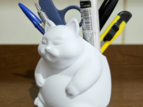 Fat Cat Pencil Holder - Chubby Cat Desk Organizer 3D Print Model