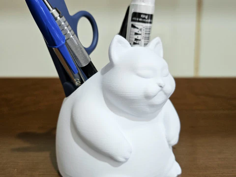 Fat Cat Pencil Holder - Chubby Cat Desk Organizer 3D Print Model