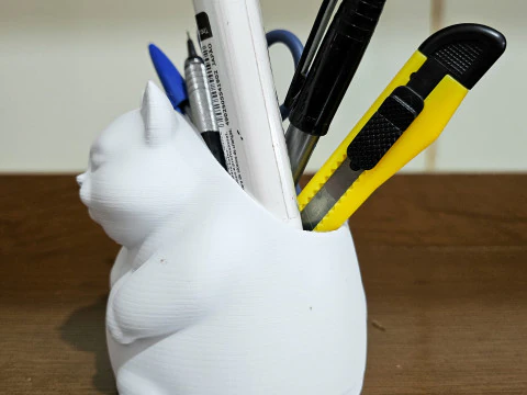 Fat Cat Pencil Holder - Chubby Cat Desk Organizer 3D Print Model