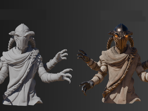Four-Armed Desert Nomad Alien 3D Print Model STL-3MF High-Detail Pre-Supported Model Cetak 3D
