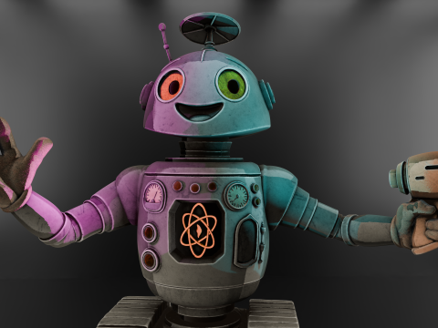 Retro-Futuristic Companion Bot - 3D Print Model - STL - 3MF - High-Detail Pre-Supported Model Cetak 3D