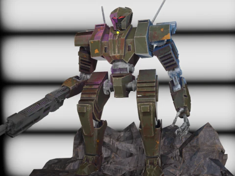 Battle-Scarred War Bot 3D プリント モデル - 3MF-STL 事前サポート 3Dプリントモデル