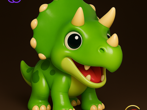 Baby Triceratops - Animado STL Modèles 3D en vedette
