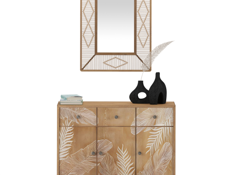 Storage Cabinet with mirror and decor 3D Model