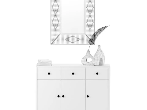 Storage Cabinet with mirror and decor 3D Model
