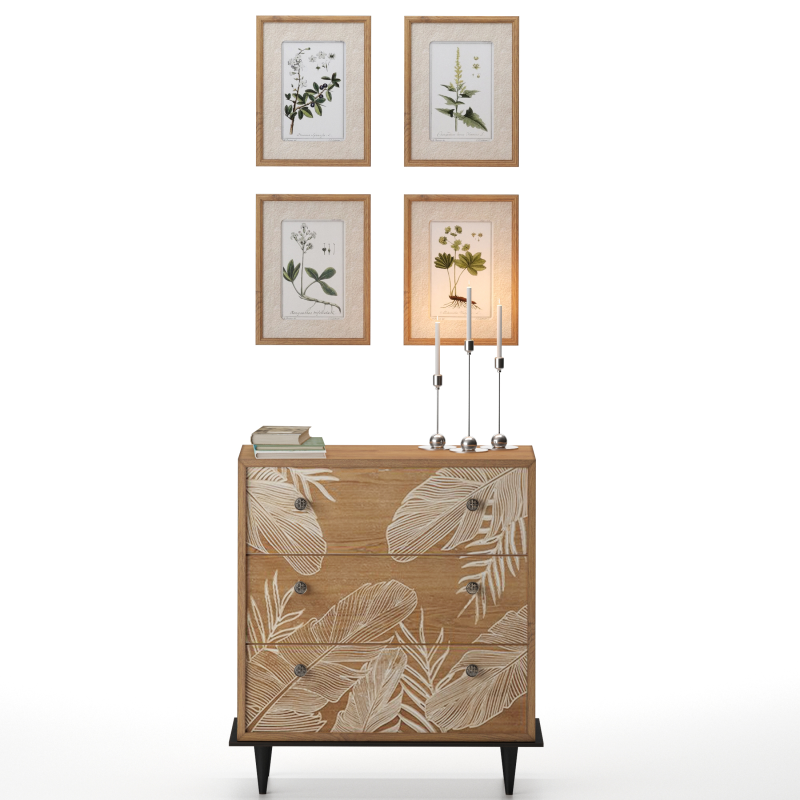 Storage Cabinet with wall painting and decor Model 3D .c4d .max .obj .3ds .fbx .stl .blend 