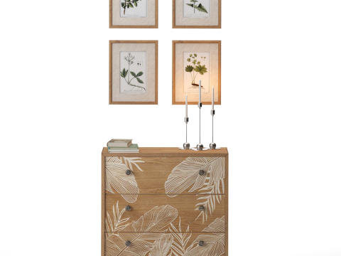 Storage Cabinet with wall painting and decor 3D Model