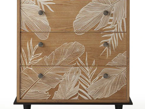 Storage Cabinet with wall painting and decor 3D Model