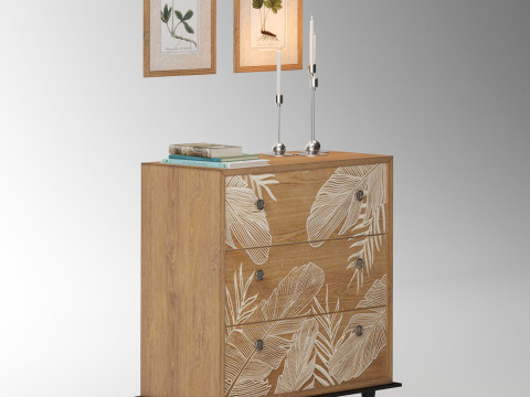 Storage Cabinet with wall painting and decor Model 3D