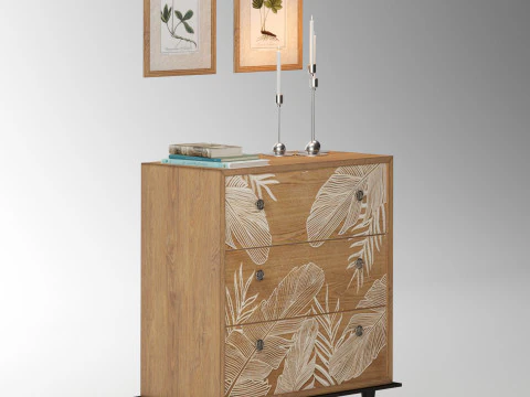 Storage Cabinet with wall painting and decor 3D Model