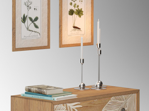 Storage Cabinet with wall painting and decor Model 3D