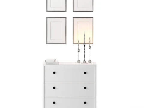 Storage Cabinet with wall painting and decor 3D Model