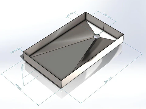 Sheet Metal Sink Tray with Drain Fully Editable PRO Version SolidWorks STEP STL 3D Model
