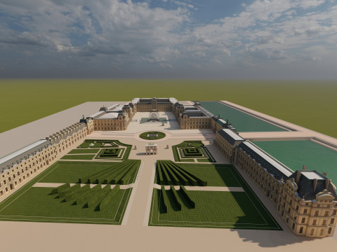 Louvre museum with interior 3D Model