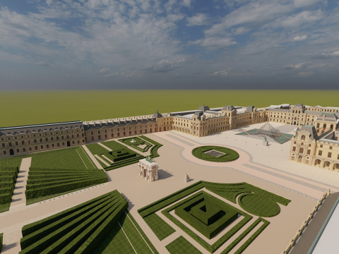 Louvre museum with interior 3D Model