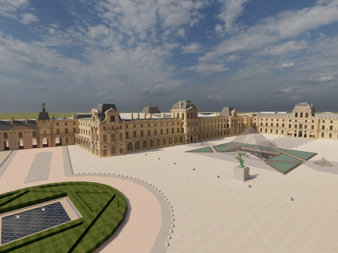 Louvre museum with interior 3D Model
