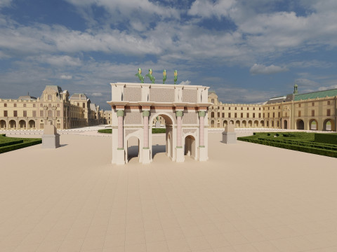 Louvre museum with interior 3D Model