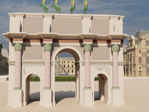 Louvre museum with interior 3D Model