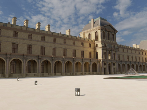 Louvre museum with interior 3D Model