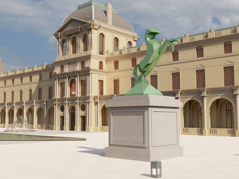 Louvre museum with interior 3D Model