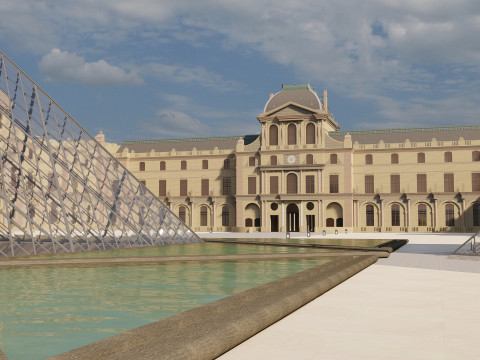 Louvre museum with interior 3D Model