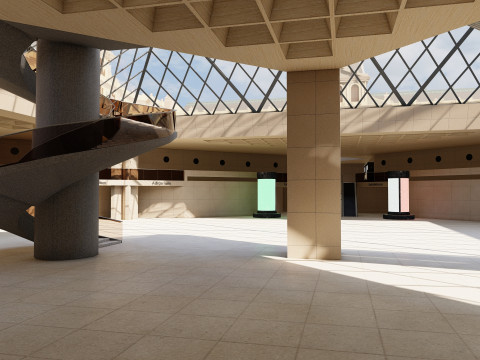 Louvre museum with interior 3D Model