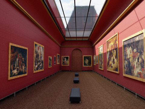 Louvre museum with interior 3D Model