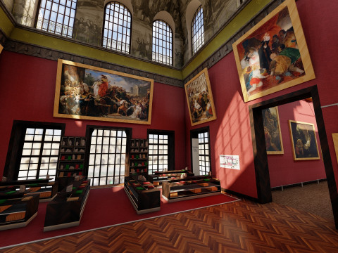 Louvre museum with interior 3D Model
