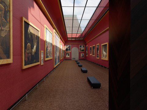 Louvre museum with interior 3D Model