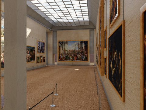 Louvre museum with interior 3D Model