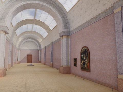 Louvre museum with interior 3D Model
