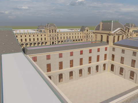 Louvre museum with interior 3D Model