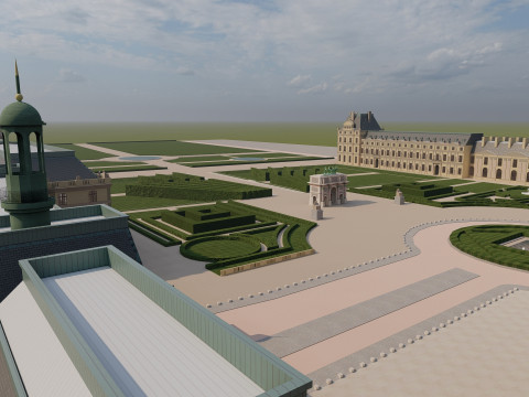 Louvre museum with interior 3D Model