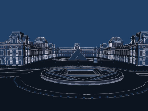 Louvre museum with interior 3D Model