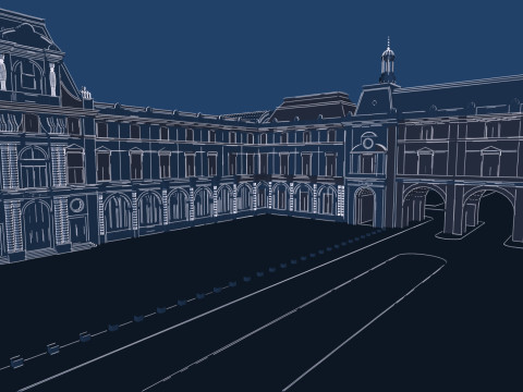 Louvre museum with interior 3D Model