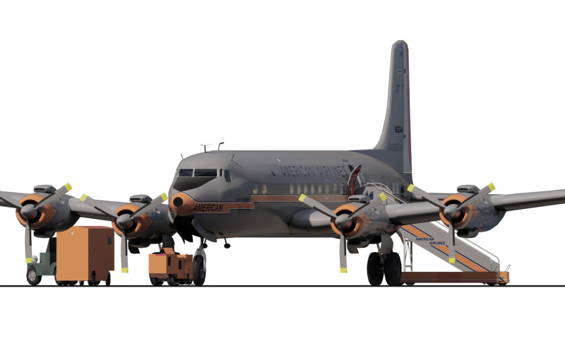 Douglas DC-7C 1954 with interior 3D 模型 .c4d .max .obj .3ds .fbx .stl .blend