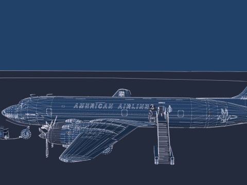 Douglas DC-7C 1954 with interior 3D 模型