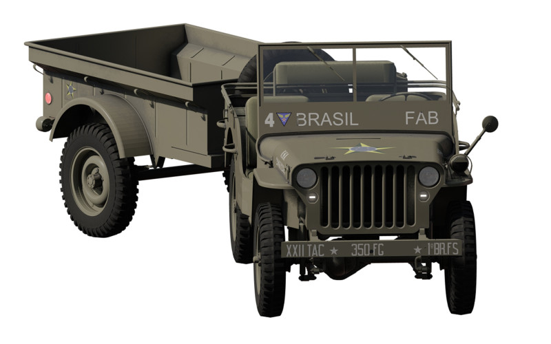 WW2 jeep with trailer 3D Model .c4d .max .obj .3ds .fbx .stl .blend