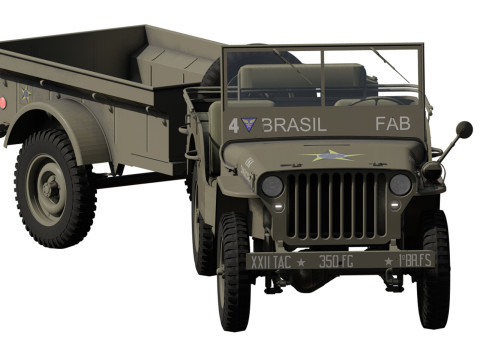 WW2 jeep with trailer Modèle 3D