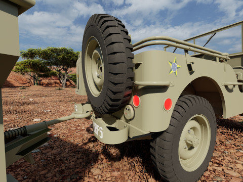 WW2 jeep with trailer 3D Model