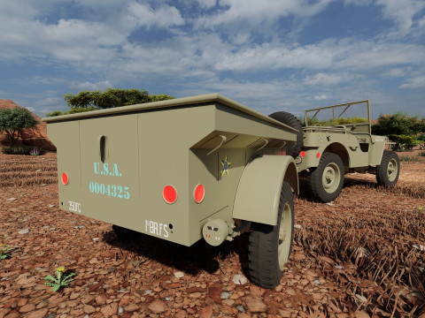 WW2 jeep with trailer 3D Model