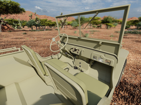 WW2 jeep with trailer 3D Model