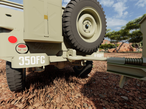 WW2 jeep with trailer 3D Model